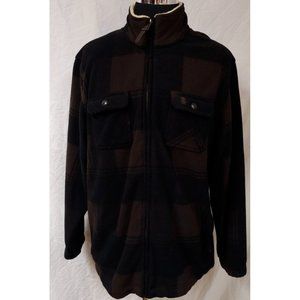 IZOD XL Brown Black Plaid Long Sleeve Mock Neck Full Zip Fleece Shirt Jacket